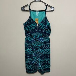 Francesca's Ruffle Front Dress M‎ Teal Blue Geometric Short Cocktail Party NEW